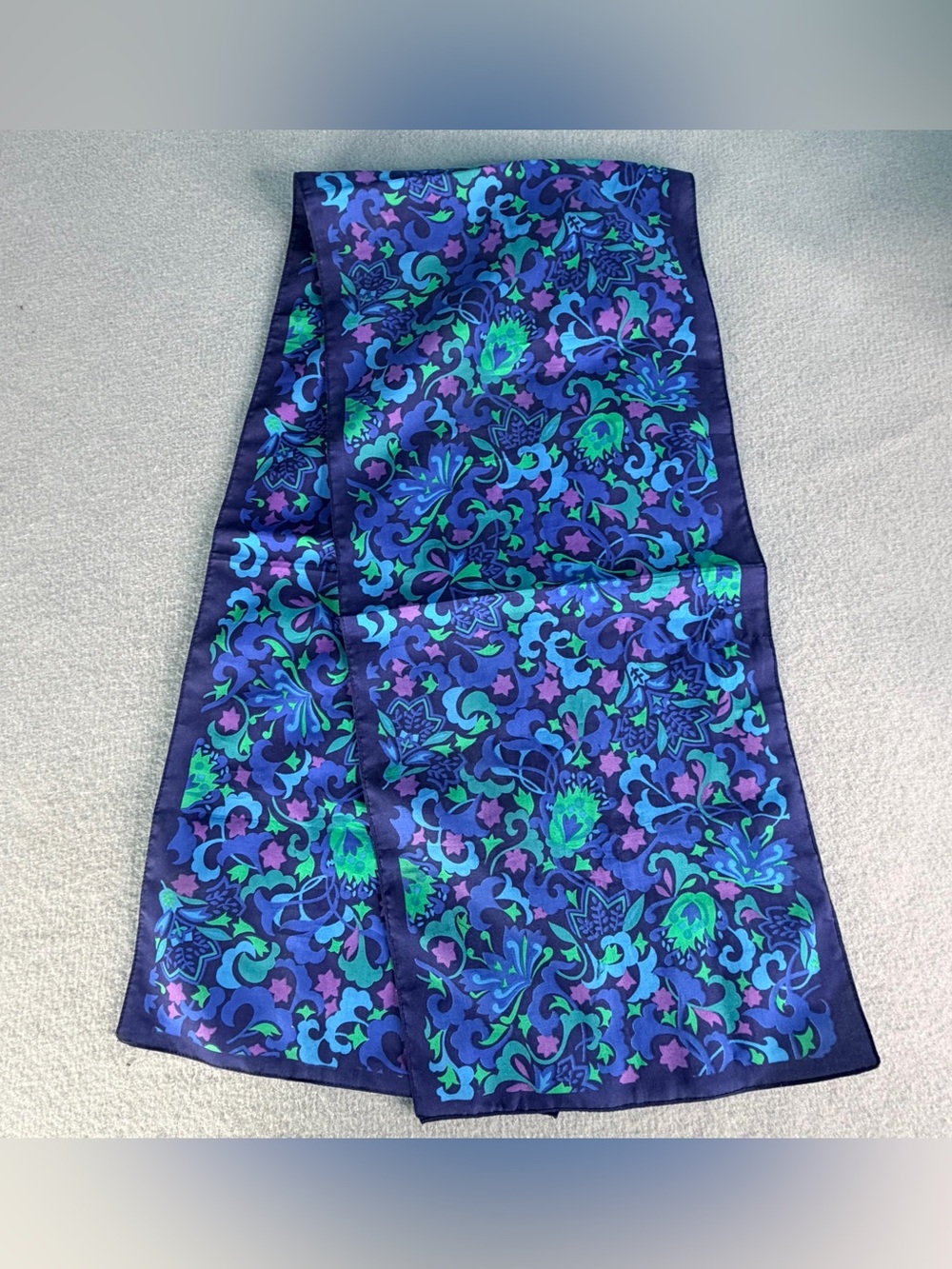 Vintage 10X46 Scarf Floral Blue Multicolor Iconic Women’s Bright Bold